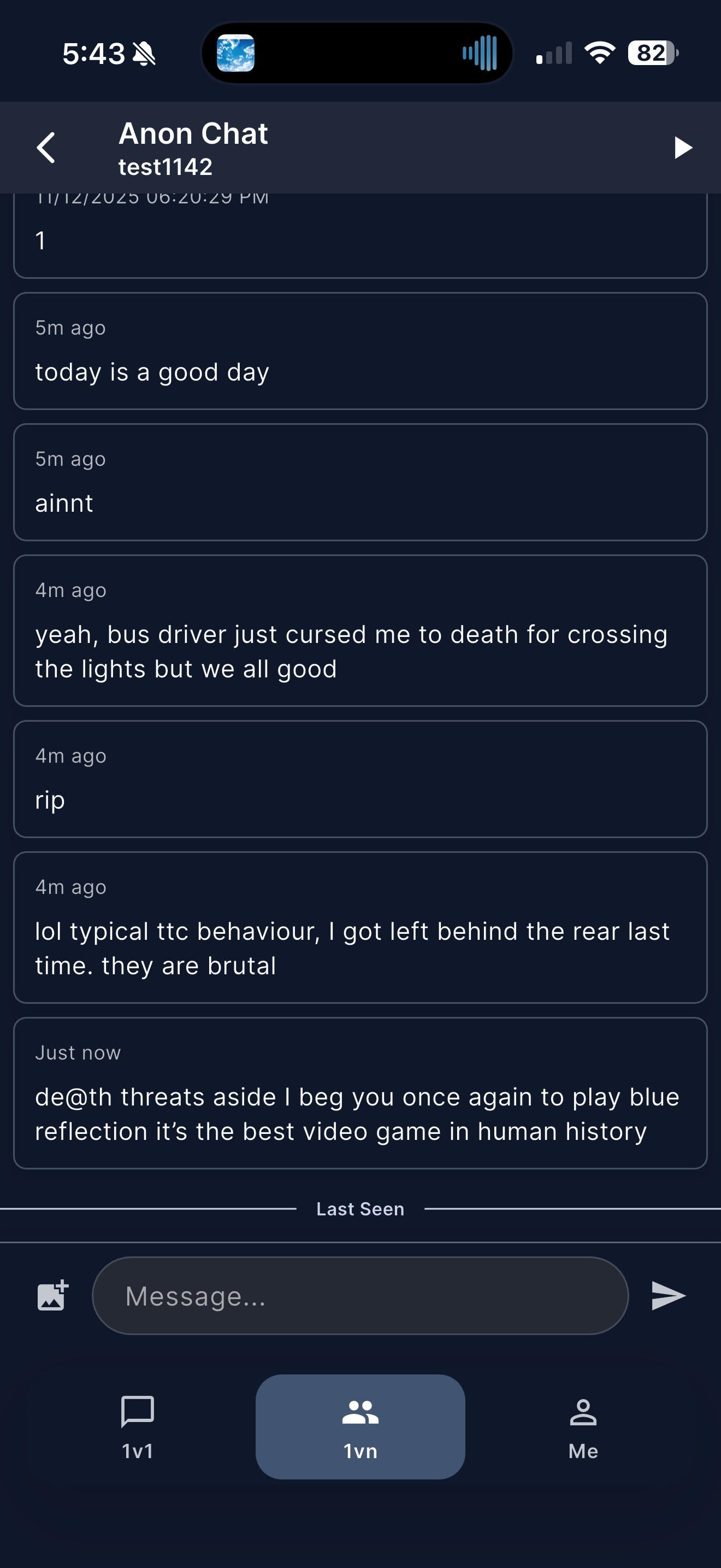 Screenshot of an anonymous chat feature